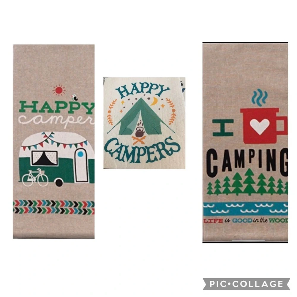 KAY DEE DESI Camping Happy Camper,I ❤️ Camping Chambray Tea TowelsSwedish cloths